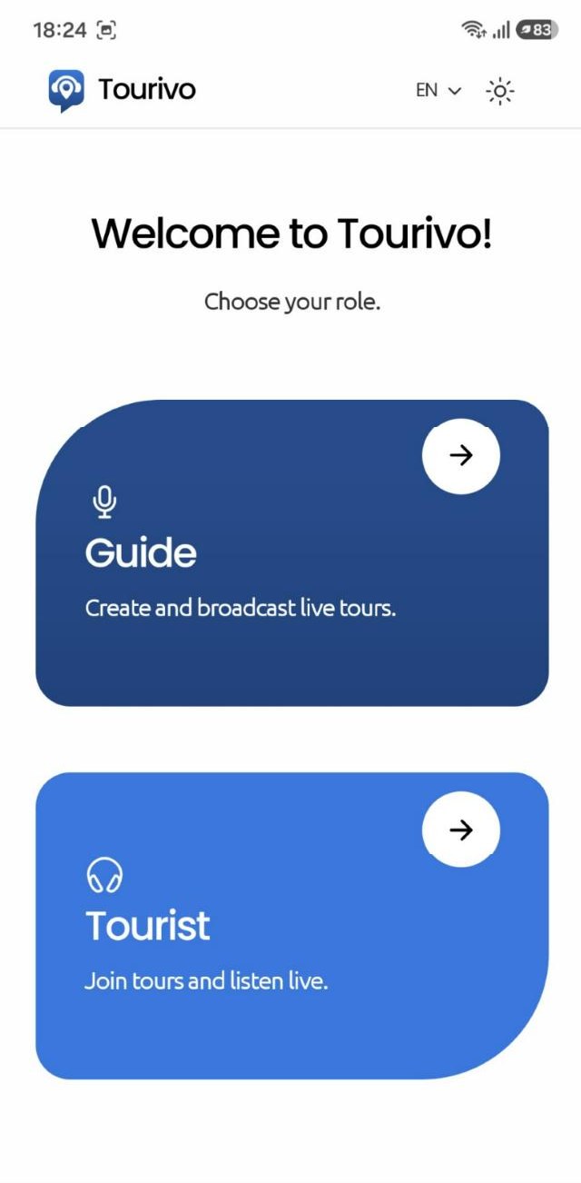 Tourivo role selection in light mode